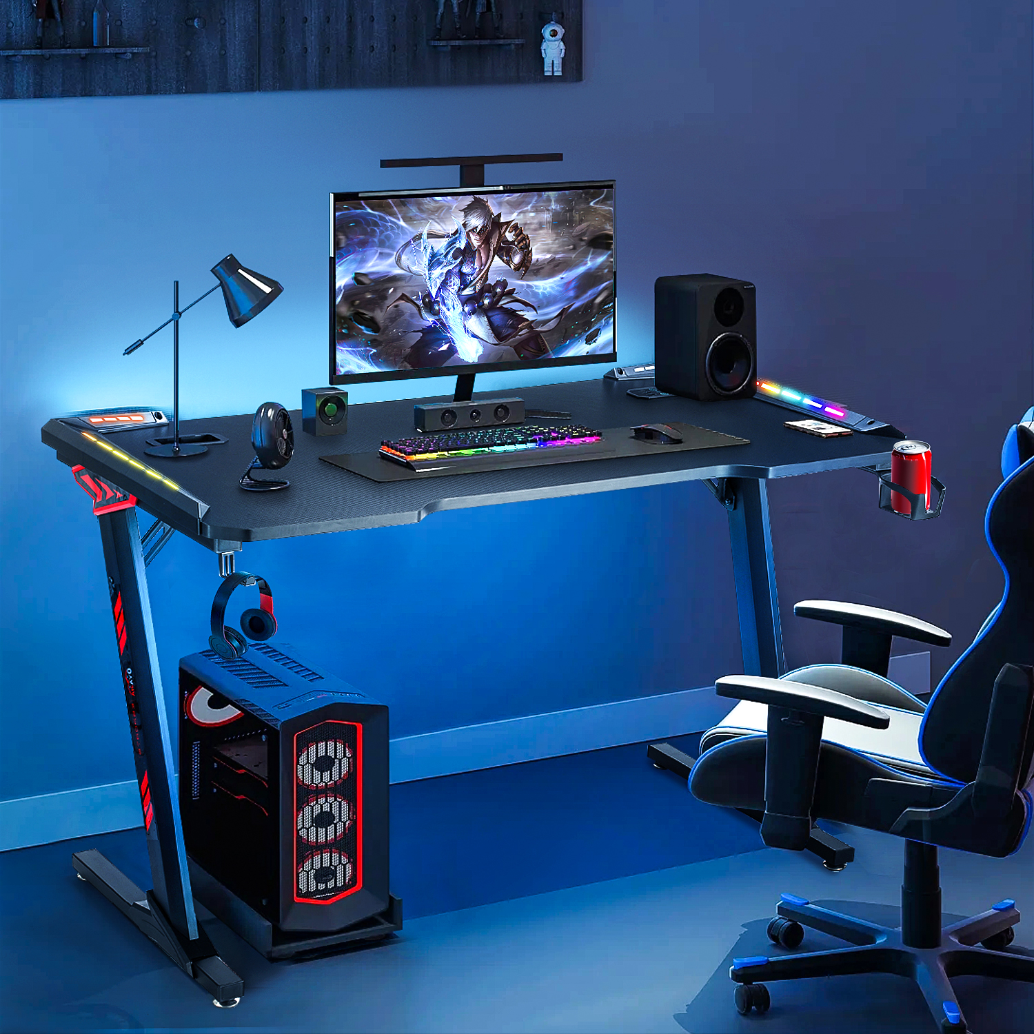 120140cm OYAJIA Gaming Schreibtisch LED Gamer Computertisch Arbeitstisch