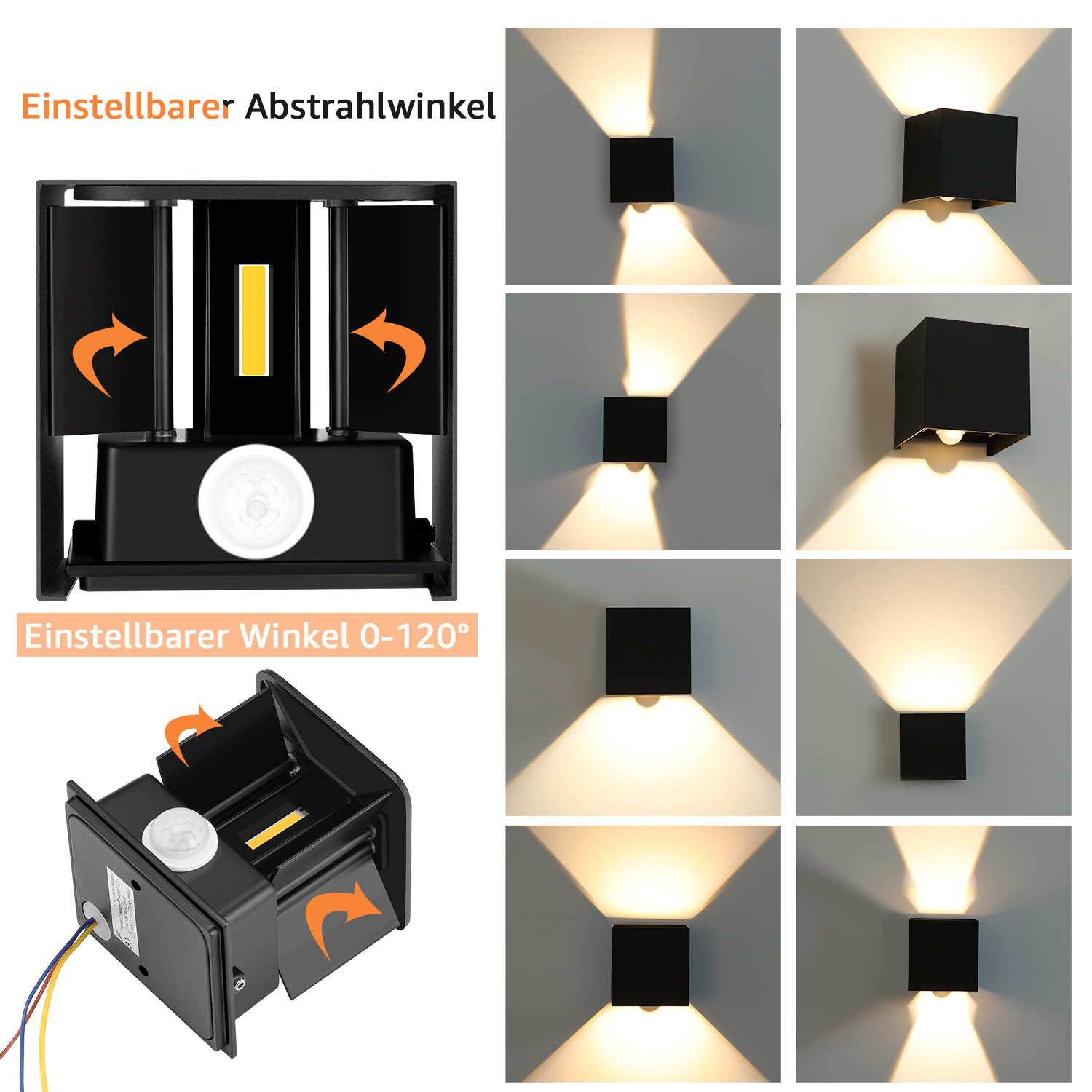 Cube Würfel LED Wandleuchte Wandlampe mit Bewegungsmelder Up Down außeninnen