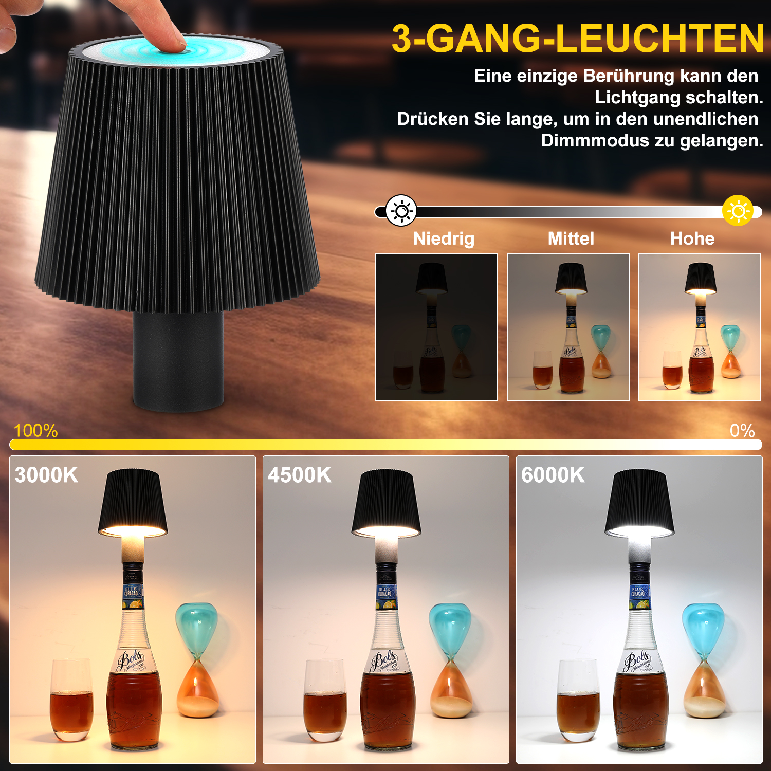 LED Flaschenlampe Dimmbare Touch Weinflasche Tisch lampe Deko Licht Nachtlicht
