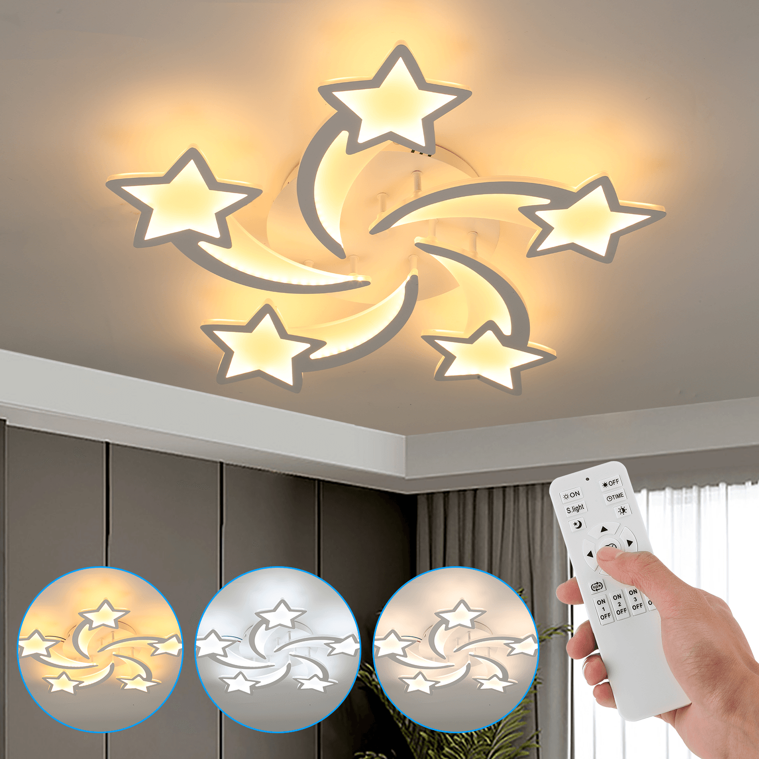 Moderne LED Deckenleuchte Deckenlampe Lampe Kronleuchter Dimmbar Fernbedienung
