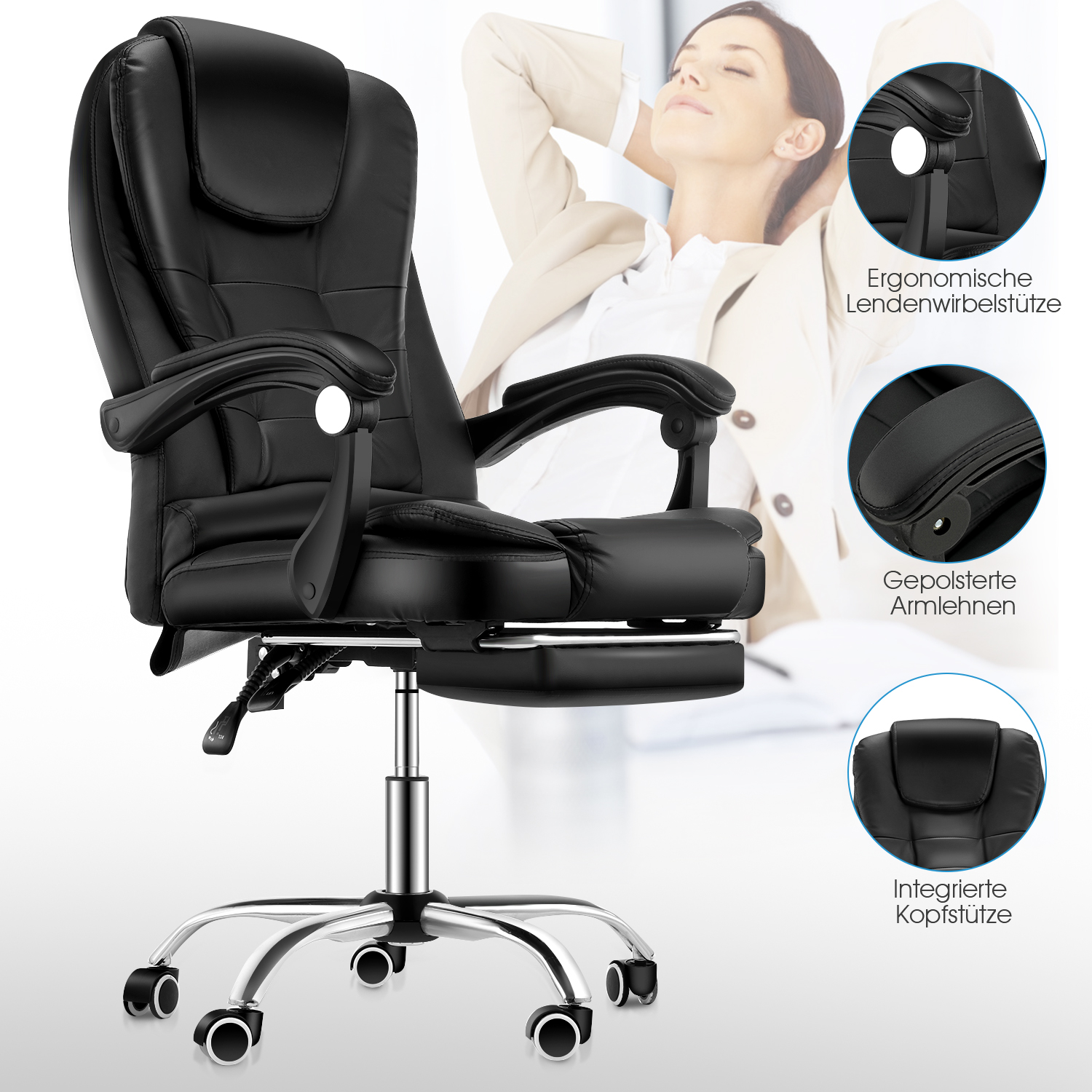 Massage Schreibtischstuhl Bürostuhl Gamingstuhl Racing Chair Chefsessel Fußstütz