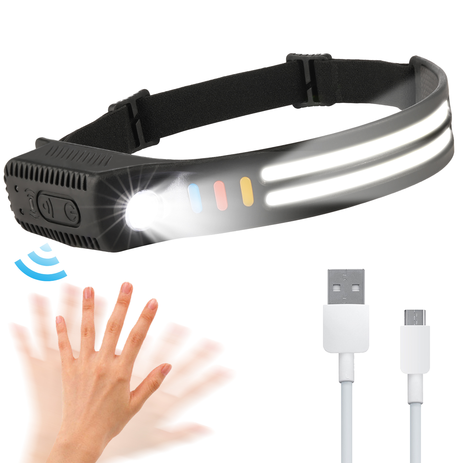 LEDCOB Sensor Stirnlampe Scheinwerfer Kopflampe USB Wiederaufladbar Wasserdicht